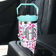 wild confetti kids personalized tumbler in car cup holder silver monogram