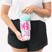 wild confetti monogrammed flip top tumbler in hands