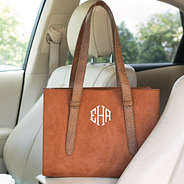 monogrammed suede purse in car octagonal