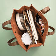 inside of monogrammed suede purse