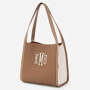 monogrammed shoulder tote in brown