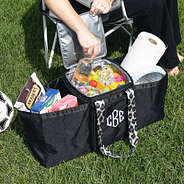 black leopard monogrammed extra large cooler tote outside