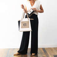 black colorblock tote bag with phone wallet wristlet