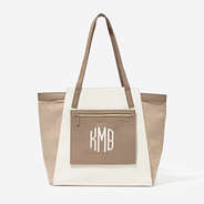 Monogrammed Colorblock Tote Bag in Taupe