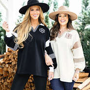 duo collared pullovers on rachel and peyton