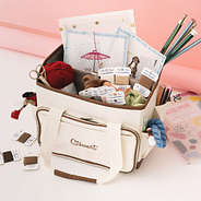 Tote caddy with knitting craft supplies
