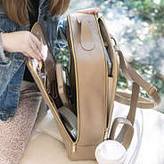 girl opening travel laptop backpack