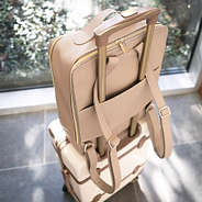 travel laptop backpack on suitcase