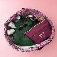 burgundy woodland blossom foldover weekend bag inside shot