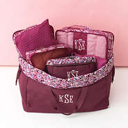 burgundy woodland blossom foldover weekend bag with bags inside