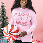 merry and bright light pink sweatshirt