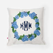 personalized spring pillow sham in blue hydrangea