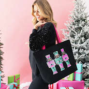 nutcracker holiday sequin tote bag on shoulder