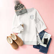 fleece sweatshirt flatlay