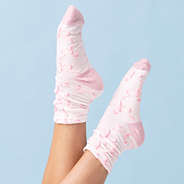 pink bow white socks on blue background