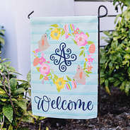 close up of personalized spring easter garden flag