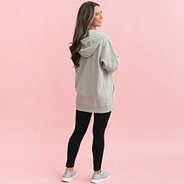 back of monogrammed hooded sweatshirt jacket in gray
