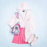 white hooded personalized sweatshirt jacket with skort