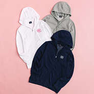 white gray and navy hooded monogrammed sweatshirt jackets