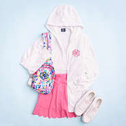 white hooded personalized sweatshirt jacket with skort