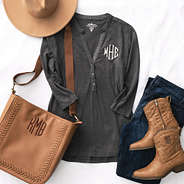 monogrammed charcoal henley shirt ootd