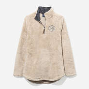Monogrammed Fuzzy Sherpa Pullover in Camel