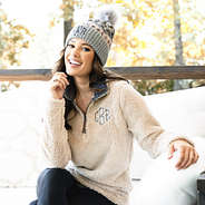 fuzzy sherpa pullover on peyton on couch