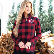 red buffalo check plaid fleece on rachel