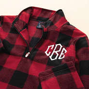 red buffalo check plaid fleece up close
