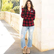 red buffalo check plaid fleece on peyton