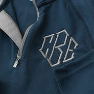 navy athletic pullover detail shot