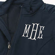 close up of navy personalized lightweight vest