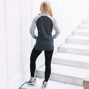 back of colorblock quarter zip fleece pullover in heathered charcoal