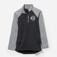 monogrammed colorblock quarter zip fleece pullover in heathered charcoal