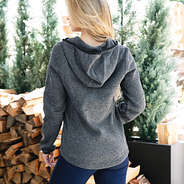 back of personalized fleece quarter zip hoodie in charcoal