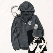charcoal personalized fleece quarter zip hoodie with sneakers