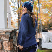 back of mock neck navy jacket