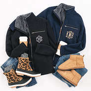 blue and black field fleece monogrammed jackets