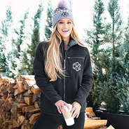 girl wearing personalized field fleece black jacket