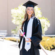 graduation stole with blue monogram