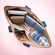 navy blue seersucker tote bag inside shot