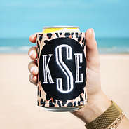 classic cheetah monogrammed can koolie at beach