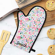 coral floral neoprene oven mitt cookie flatlay