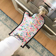 coral floral neoprene oven mitt opening oven