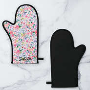 coral floral neoprene oven mitt front and back
