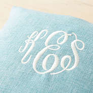 light blue linen pillow case detail shot