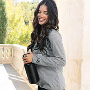 close up of personalized gray long sleeve shirt