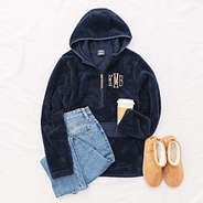 personalized lightweight fleece hoodie in navy ootd