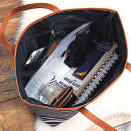 inside of monogrammed tote bag with zipper pocket