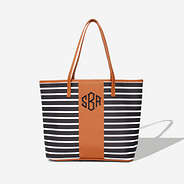 monogrammed black and white striped tote